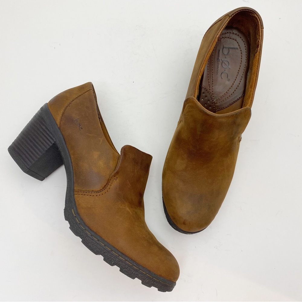 B.o.c. Women's Brown Leather Slip-On Block Heel Shoes